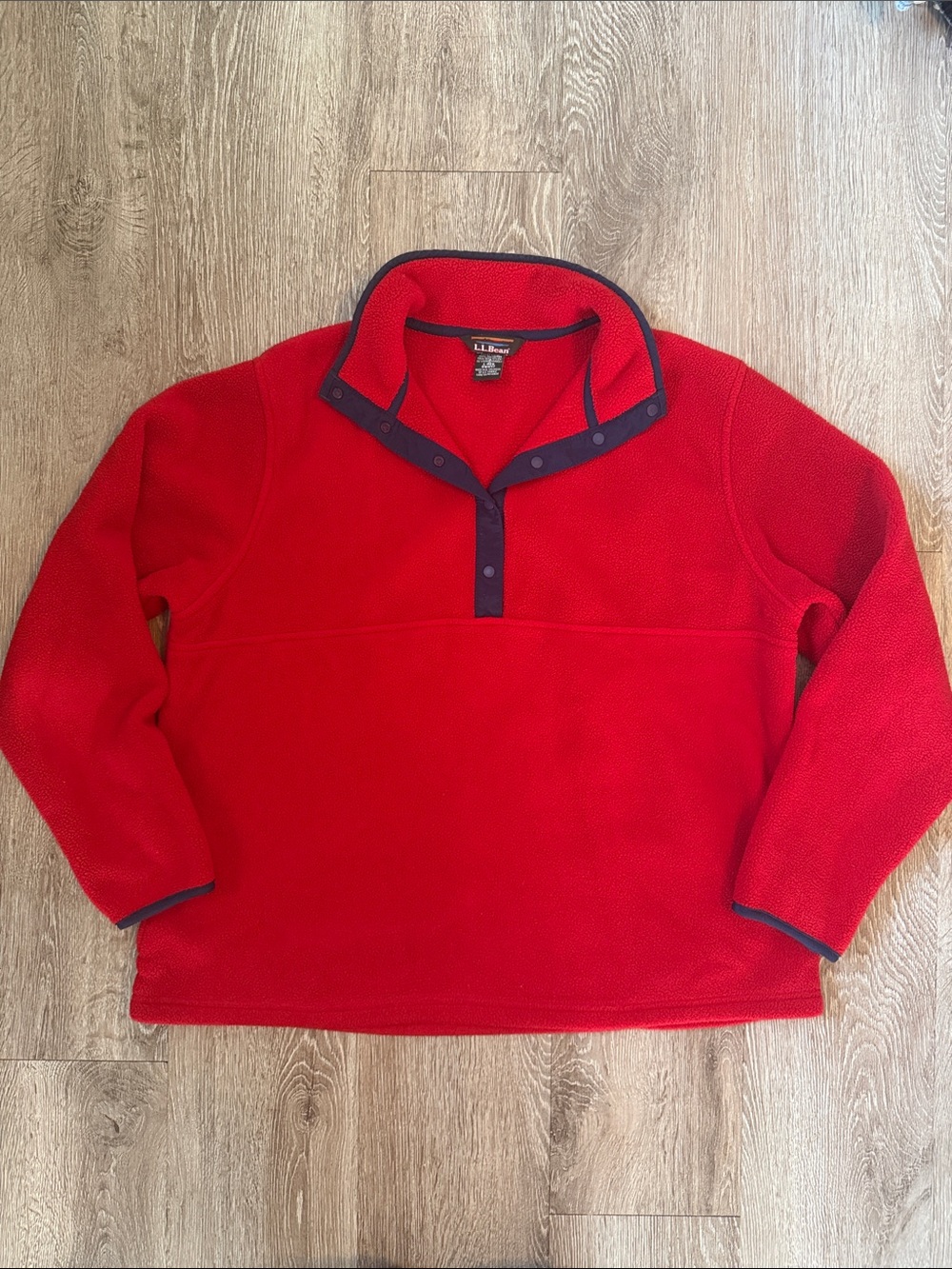 L.L. Bean vintage Red Fleece quarter snap pulllover Sweater large